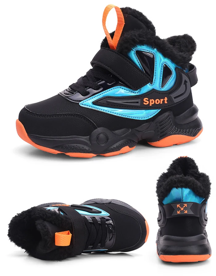 Зимняя Детская уличная обувь для бега с мехом для мальчиков и девочек; спортивная обувь; модные брендовые Повседневные Дышащие Детские кроссовки; зимняя обувь