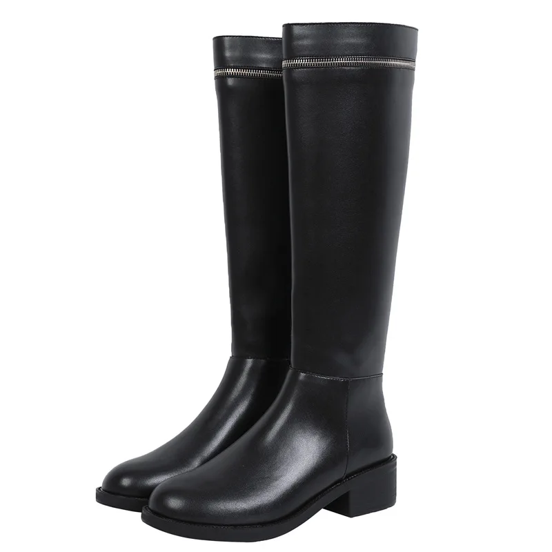 

Women's Boots New Autumn Winter Knights' High Middle Heel Round Head Long Tube But Knee Measurement Zipper Warm 35-43 Size