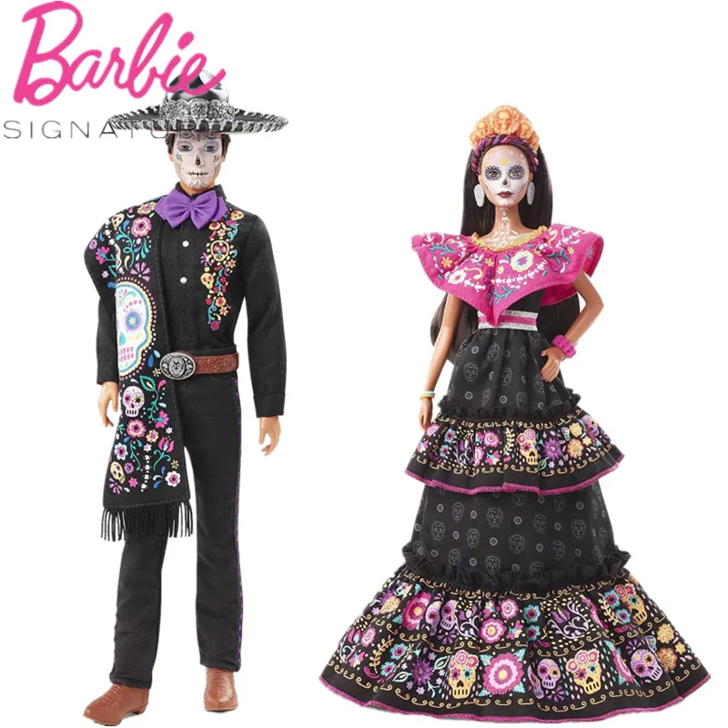 

Barbie Signature 2021 Dia De Muertos Barbie Ken Doll Calavera Face Paint Wearing Traditional Embroidered Dress Doll Girls Gift