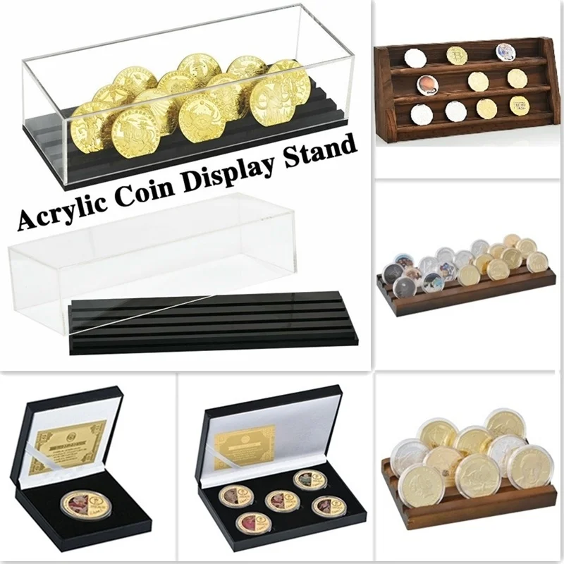 

13 Styles Challenge Coin Holder Medal Storage Shelf Military Coin Display Stand Case Collector Box Desk Decor Gifts for Men