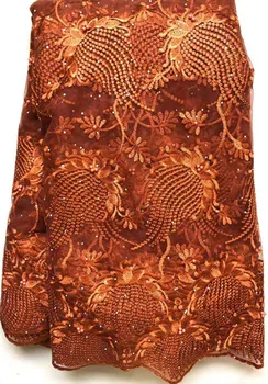 

african fabric 5 yards net lace fabric with stones latest 2020 french african lace fabric high quality lace wholesale ALL4601