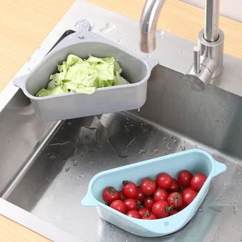 

1PC Triangular Sink Strainer Drain Fruit Vegetable Drainer Basket Suction Cup Sponge Rack Storage Kitchen Tool Sink Filter Shelf