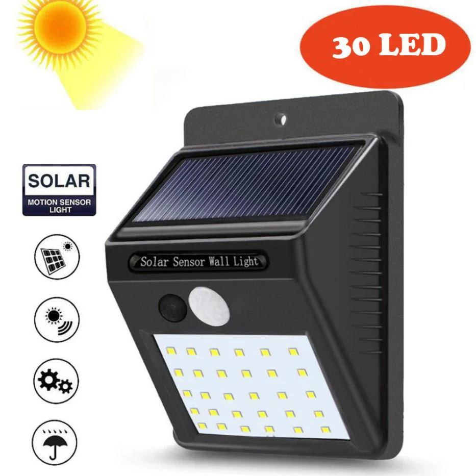 

LED Wall Light 30 LEDs Solar Lamp PIR Motion Sensor Outdoor Waterproof Energy Saving Lights Street Path Garden Security Lamps