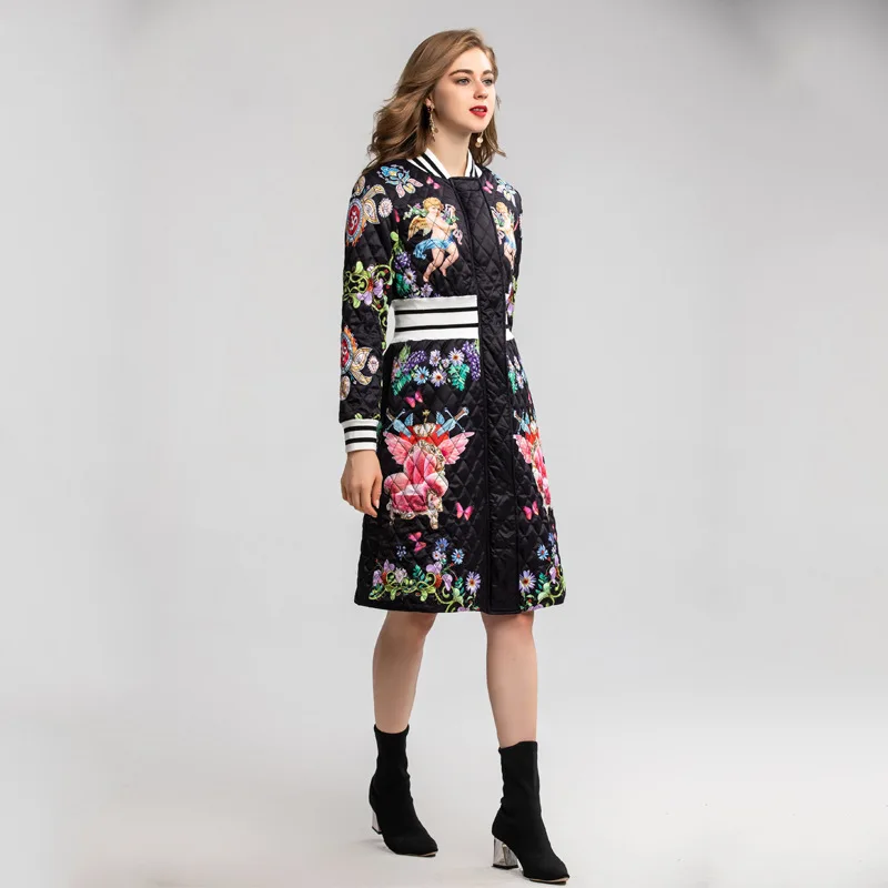 Women high quality floral print Padded coat Autumn winter fashion women's overcoat B268