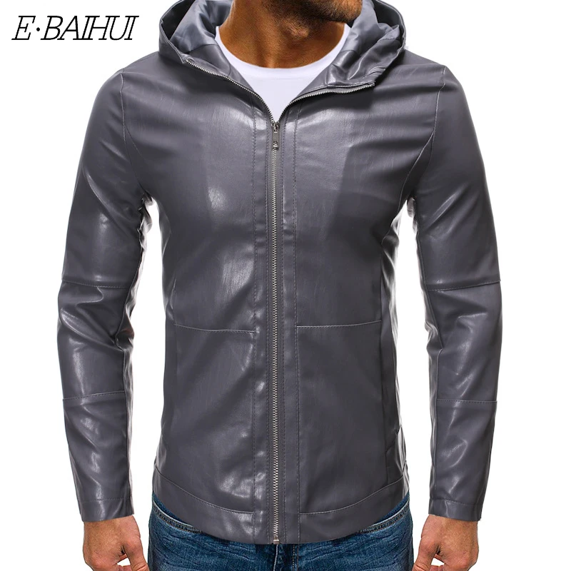 

E-BAIHUI Autumn and Winter New Products European and American Style Men's Motorcycle Leather Men's Hooded Leather Jacket