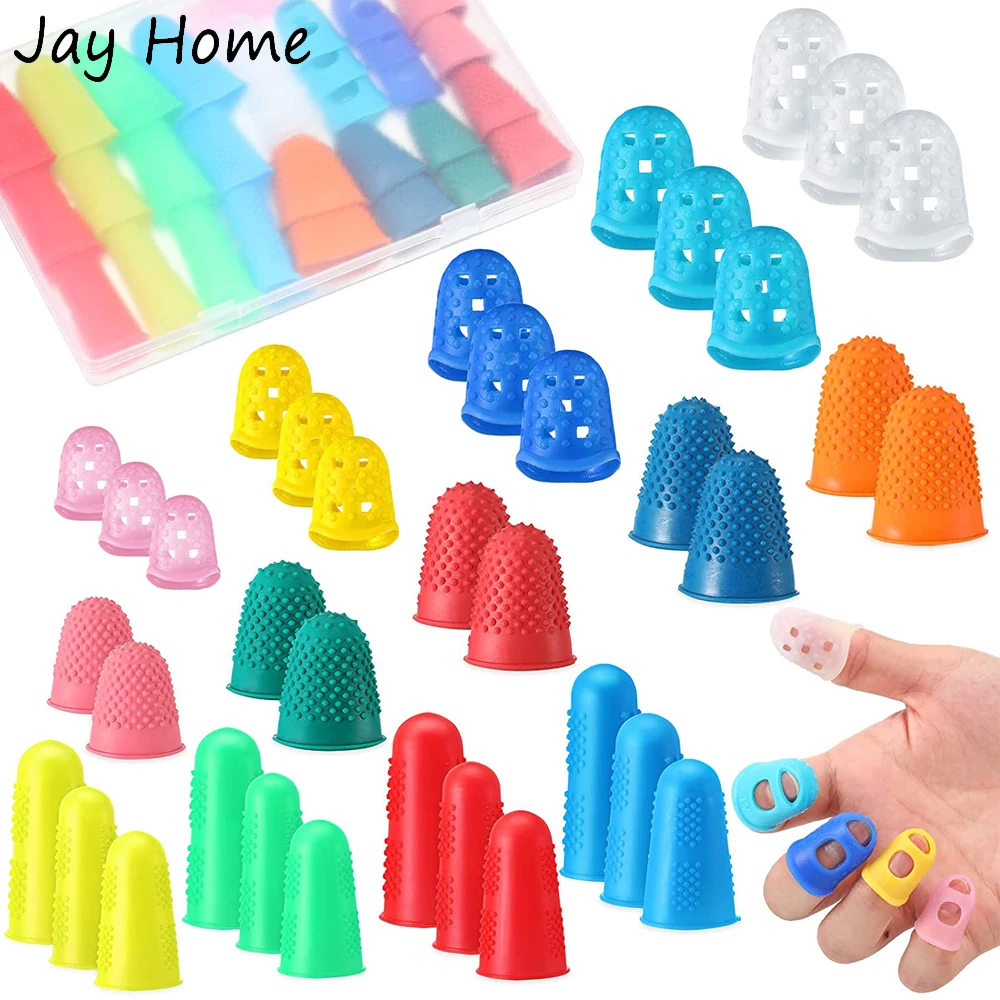 34PCS Sewing Thimble Kits Rubber Fingertip Protector Assorted Color Finger  Protection Cover Caps for Embroidery Sewing Tools