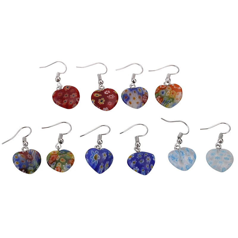 

5Pair Thousand flower earrings eardrop mixed color heart coloured glaze