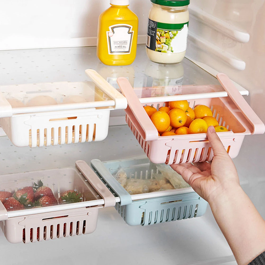 

Kitchen Refrigerator Storage Rack Freezer Shelf Holder Pull-out Drawer Fridge Storage Shelf Box Kitchen Organizer Adjustable Box