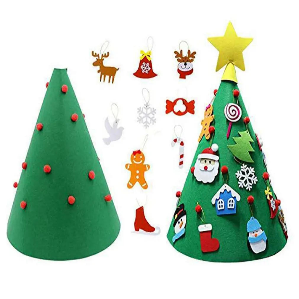 

Felt DIY Mini Christmas Tree Decoration Santa Stocking Kids Toys Gifts Bag Fake Flowers Christmas Tree Ornament New Year