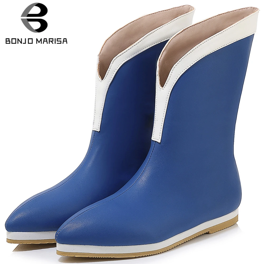 

BONJOMARISA New Plus Size 32-48 Concise Western Boots Ladies Autumn mixed-color Ankle Boots Women Waterproof Shoes Woman