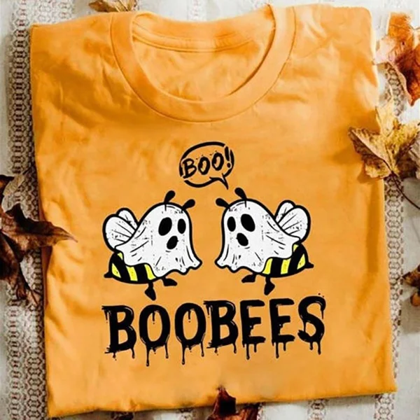 Летняя модная повседневная хлопковая Футболка с принтом Boobees на Хэллоуин круглым