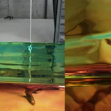 Хромированная зеркальная Отражающая виниловая ткань лазерный цвет зеленая медь блестящая светящаяся ткань