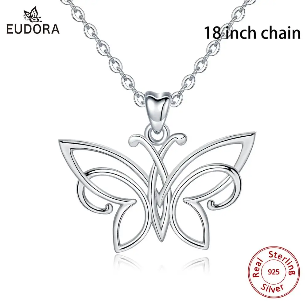 EUDORA New Sterling Silver Charming butterfly Pendant Necklace For Women High Quality Jewelry Happy Birthday Girl Gift D495 - Окраска металла: SILVER
