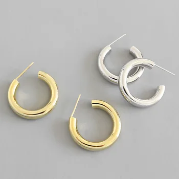 

Minimalist 925 Sterling Silver Thick Hoop Earrings Female Small Round Circle C Shape Stud Earrings Hoop Ear Circle for Ladies