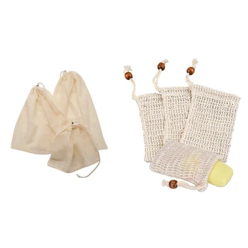 

10 Pack Reusable Cotton Produce Mesh Bag for Fruits and Vegetables, Organic Cotton Bulk Bags with 4 x Soap Bag