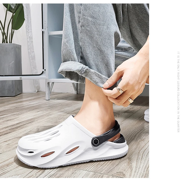 Summer Men Slippers Outdoor Clogs Garden Shoes Beach Sandals Comfortable Ankle-Wrap EVA Slippers Indoor Slides Bathroom Shoes