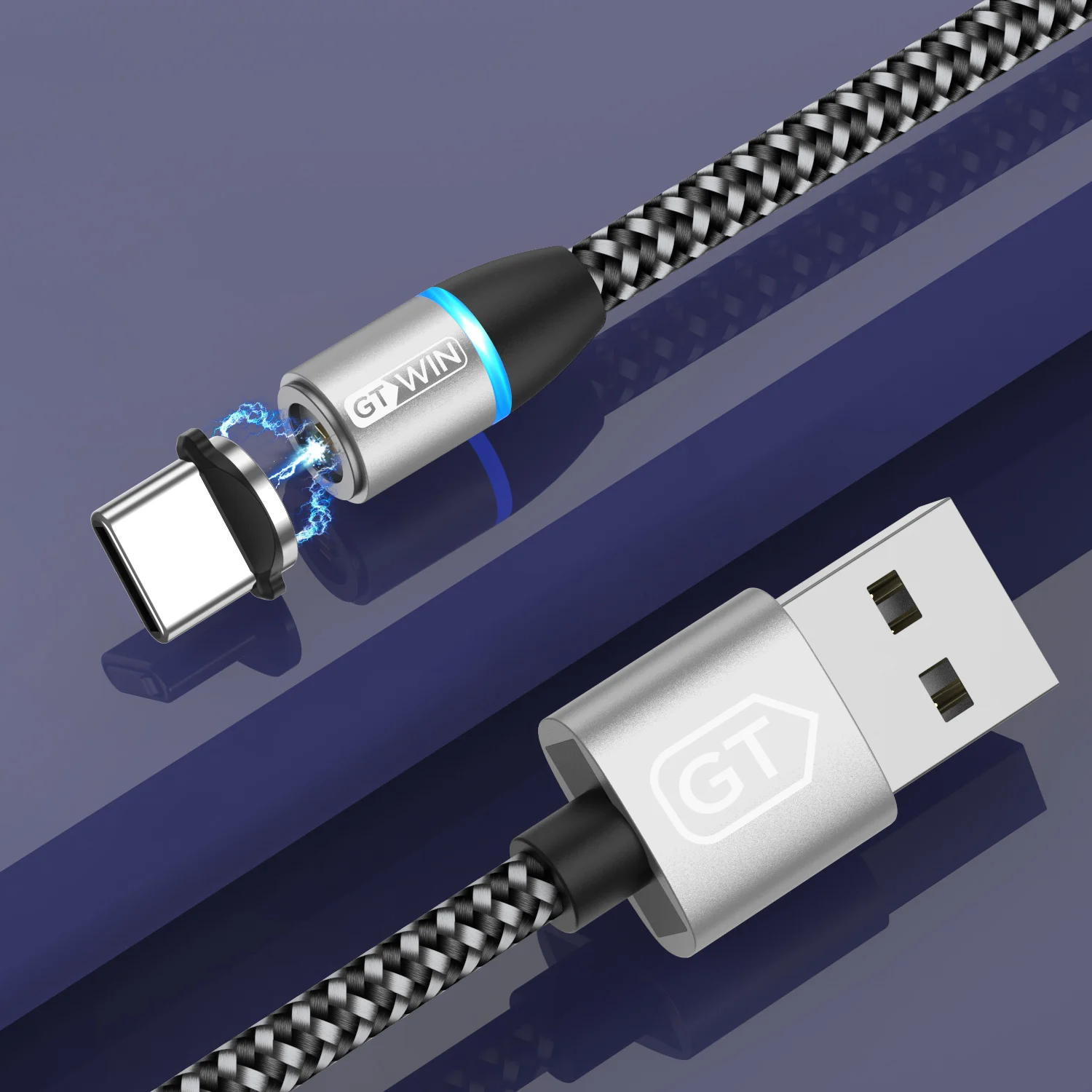 GTWIN 1 м/2 м Магнитный Micro USB кабель для iPhone samsung 3A быстрой зарядки usb type-C шнур для мобильного телефона, провод для передачи данных, магнитное зарядное устройство - Цвет: Silver
