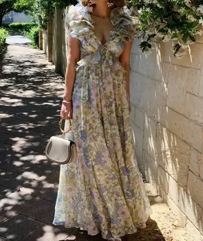 

2020 Summer Women Floral Maxi Dress Vintage Flower Print Sexy dresses