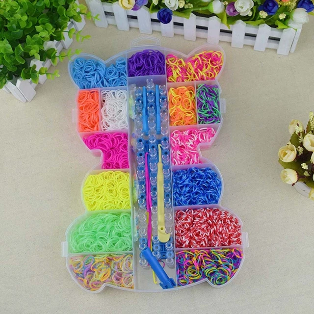 Elastic Rubber Colourful Loom Bands Starter Box with Crochet Weaver Rainbow Bracelet Weaving Knitting Tool Kit for Kids Children 4
