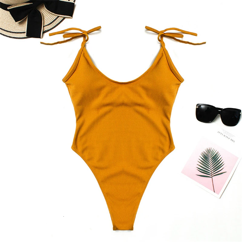

Strings Swimming Suit for Women Monokini High Legs One Piece Swimsuit Solid Color Woman Sexy Backless Swimwear Bathing Suit