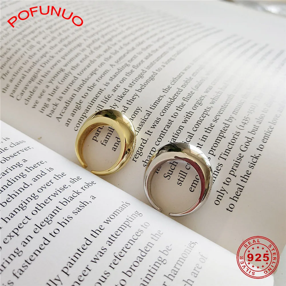 POFUNUO, 925 пробы, серебряные, стильные персонализированные украшения, европейский стиль, любовные ощущения, для женщин, шикарное, изогнутое, поверхность, полумесяц, кольцо