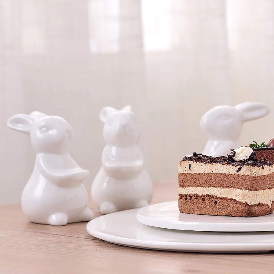 Three Rabbit Ceramic Plate Dishes For Dessert Food Server Tray Cute Cake Stand Tableware Crafts Gift For Kitchenware Lovers