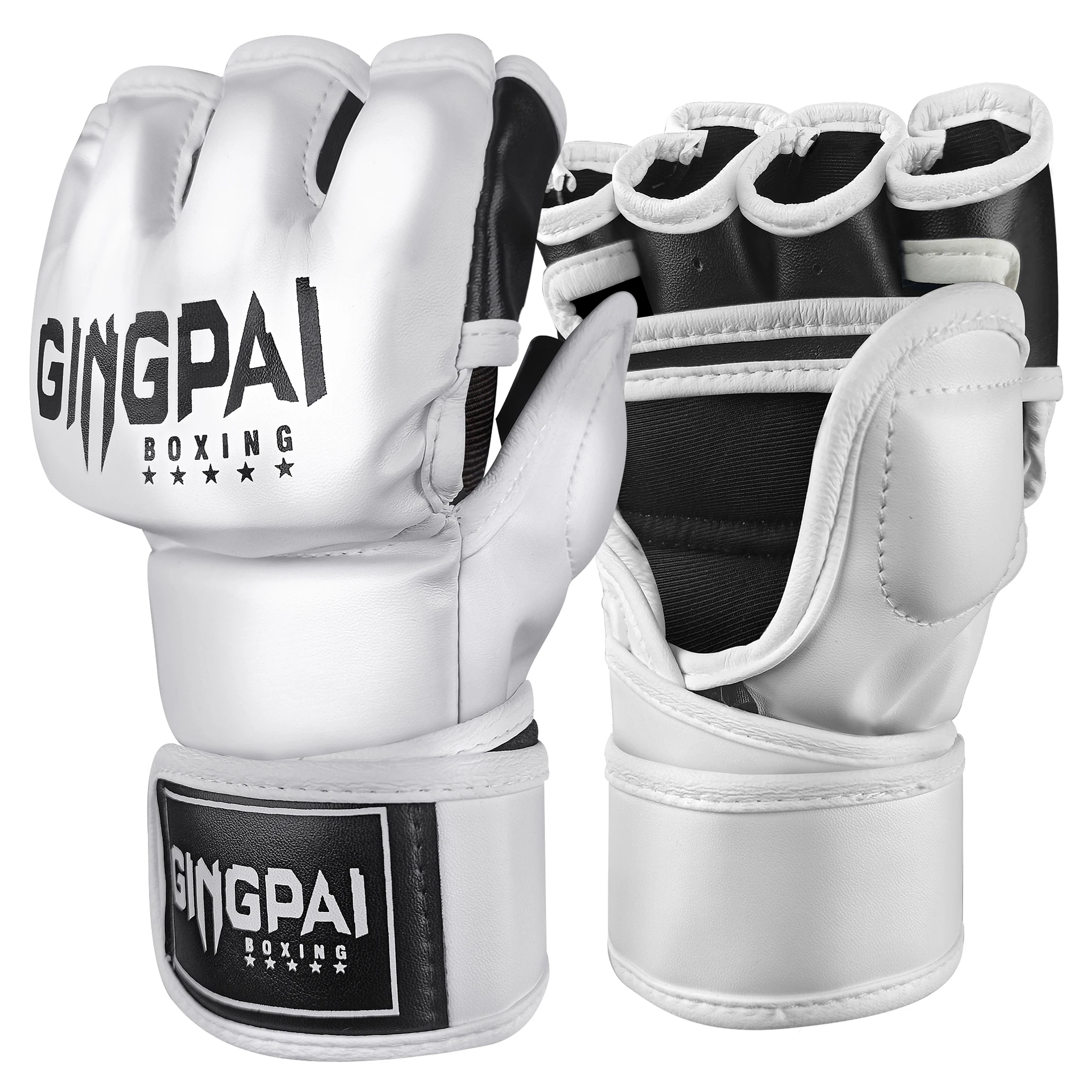 Guantes de boxeo de medio dedo para hombre, de cuero PU, para Kick Boxing,  kárate, Muay Thai, entrenamiento - AliExpress