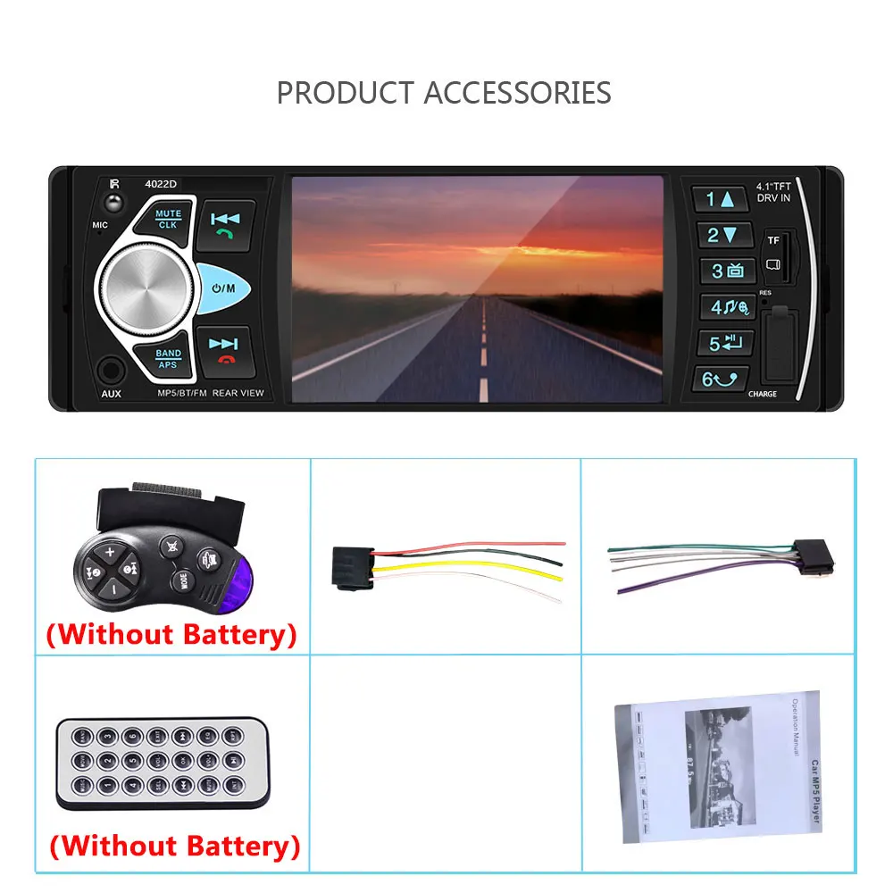 Car Radio Player 4.1" 1 Din Autoradio 4022D Audio Stereo USB AUX FM With Remote Control