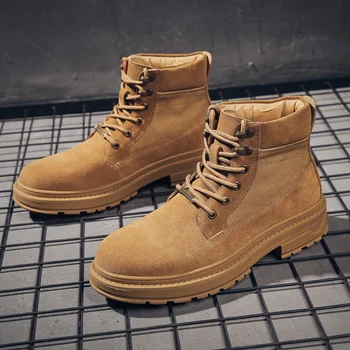 

high quality men's casual breathable tooling boots breathable cow suede leather shoes platform ankle desert boot bota masculina