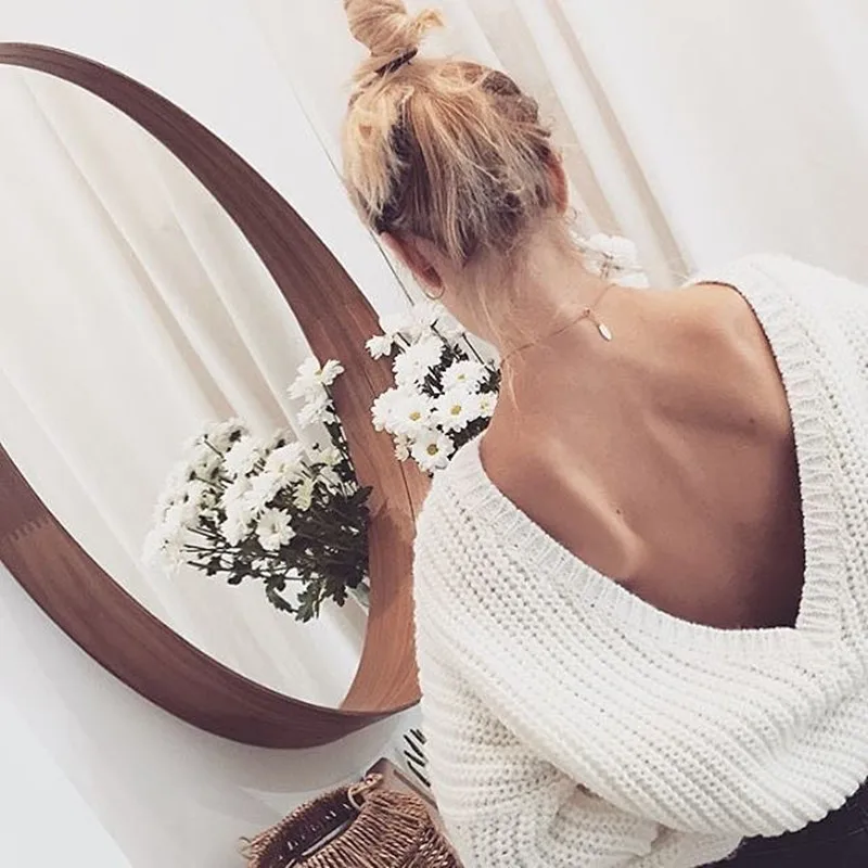 

2019 New Sexy Backless V-neck Sweater Women Pullover Autumn Winter Casual Knitted Sweater Femme Tricot Pullover Jumpers