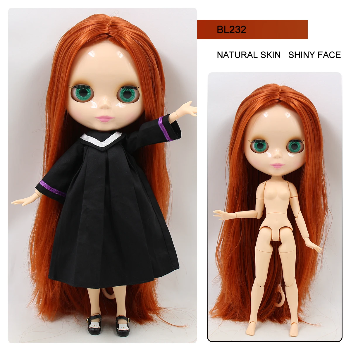 Neo Blythe Doll with Ginger Hair, Natural Skin, Shiny Face & Factory Jointed Body 2