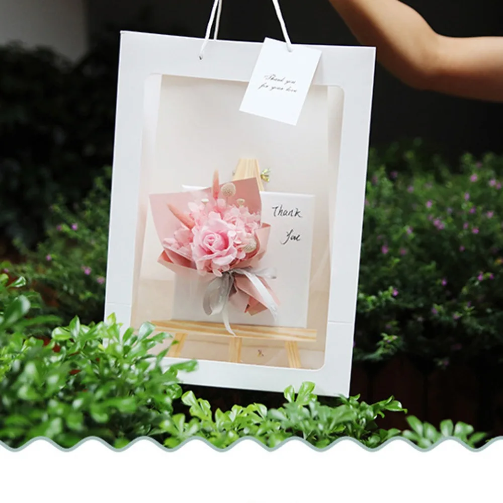 Window Tote Paper Gift Box Packaging Creative Christmas Gift Flower Bag Easel Gift Bag (26)