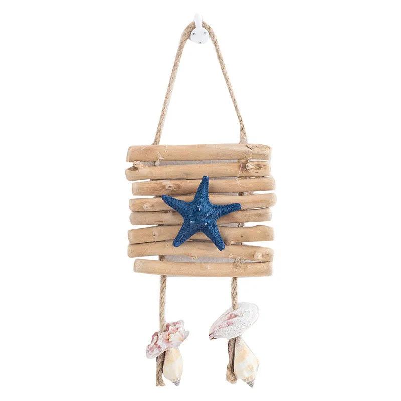 

Mediterranean Home Wall Hangings Creative Driftwood Listing Decor Log Stitching Starfish Conch Scallop Accessories Retro Pendant