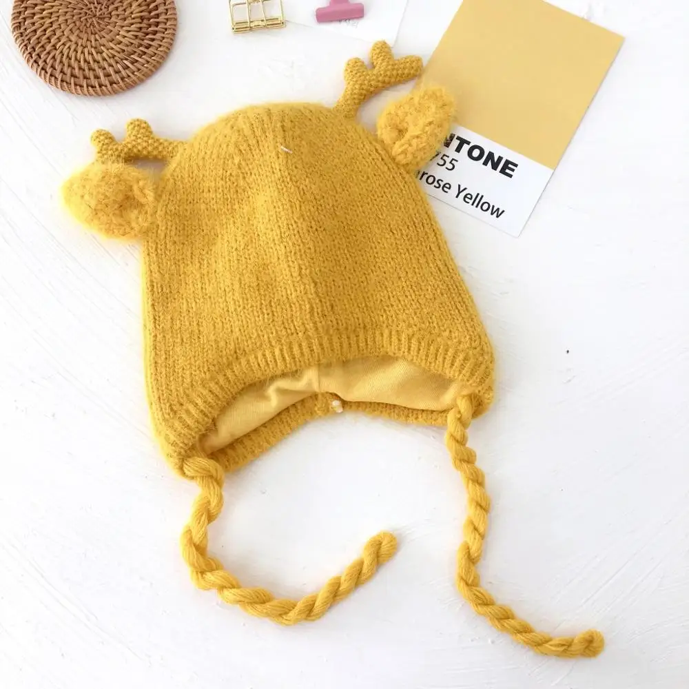 Детская шапка Skullie Beanies для мальчиков и девочек, зимняя шапка с рождественским рисунком лося, роговыми ушами, теплые эластичные модные аксессуары - Цвет: 9