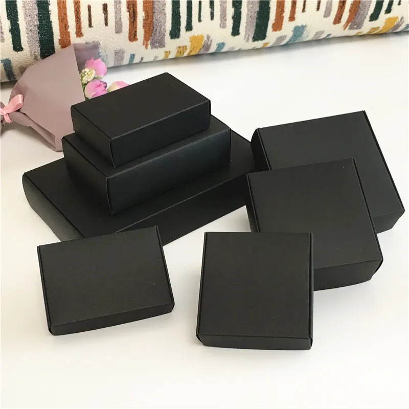 

Черные бумажные подарочные коробки разных размеров, упаковка для конфет, свадебного торта, черная коробка для праздвечерние, упаковка 200 шт./лот