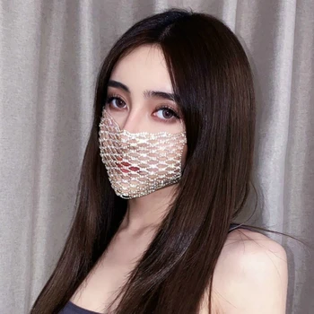 

2020 Luxury Jewelry Bling Rhinestone Mask Halloween For Women Fashion Elastic Crystal Decorative Mask Dancer Party Maske Groot