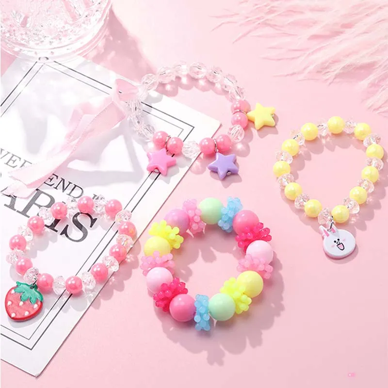 Pulsera multicolor de resina con dibujos animados para niños, brazalete de cuentas, cadena de mano de princesa