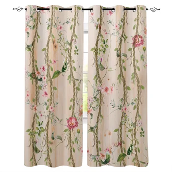 

Multi-size Vintage Wooden Texture Vineman Flower Pattern Window Curtains Polyester Fabric Living Room Curtain Home Decor