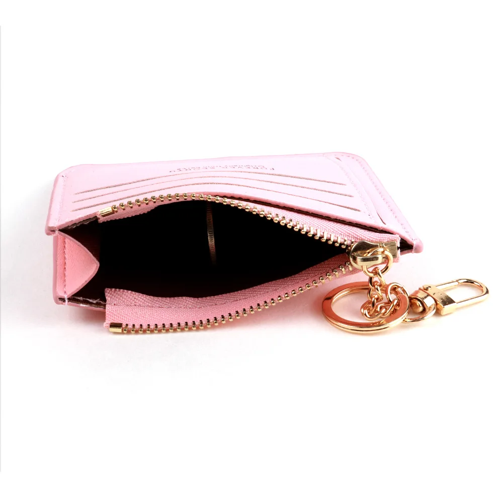 Super Thin Small Credit Card Holder Wallet Women's Leather Key Chain ID Card Case Slim Female Ladies Mini Coin Purse New Brand