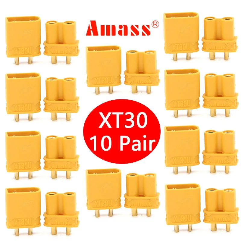 10 Pairs Amass XT30U XT30 Upgrade Male Female Plug Connector Adapters for FPV RC Racing Drone  Lipo Battery ESC Accessory