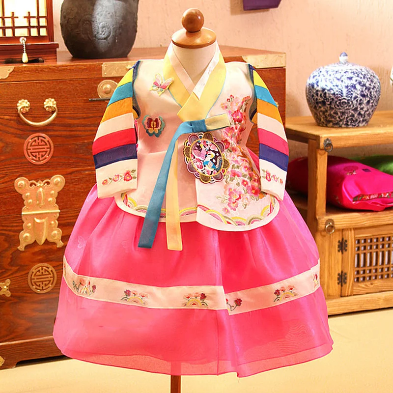 

2019 Children Kids Girl Korean Dolbok Baby Hanbok Dress Birthday Party Game Embroidery Festival Costume National Cosplay Gfit