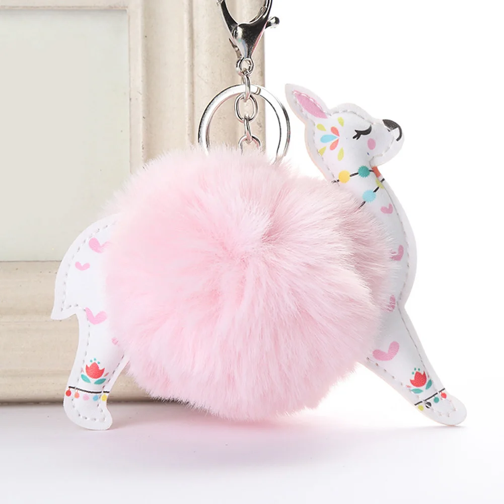 

New Fashion Faux Fur Ball Cute Alpaca Animal Keyring 2019 Charm Artificial Keychains For Women Bag Pendant Key Chain Accessories