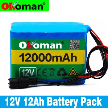 

Okoman high capacity 12V 12Ah 18650 lithium battery 12.6V 12000mAh rechargeable battery with BMS for 75 W LED xenon lamp