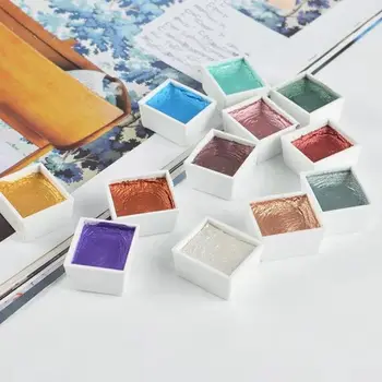 

12 Color Glitter Water Color Set Metallic Gold Pigment Paint Artist Painting