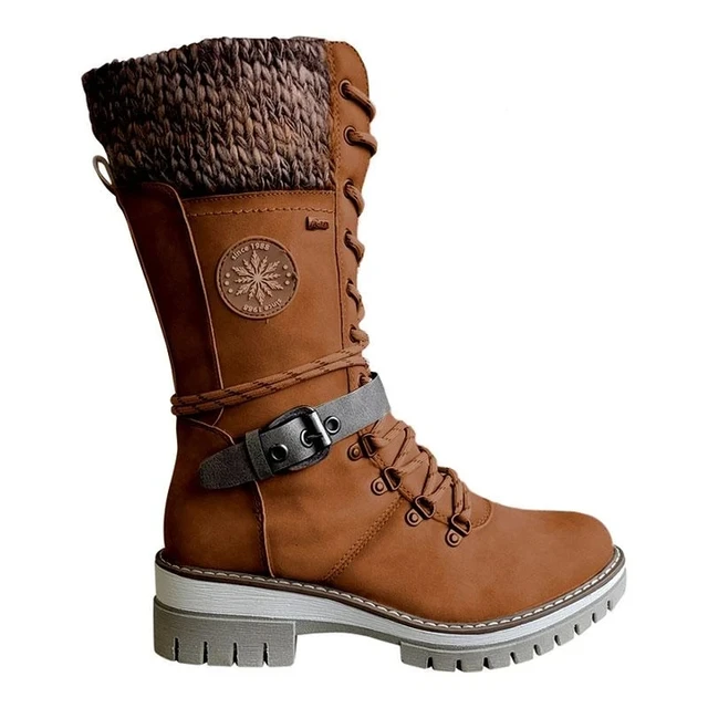 Moteriški žieminiai vidutinio čiaudėjimo batai su segtuku ir nėriniais, žemas kulnas, apvalus pirštas, aukštos kokybės žiemos šilti batai moterims 5