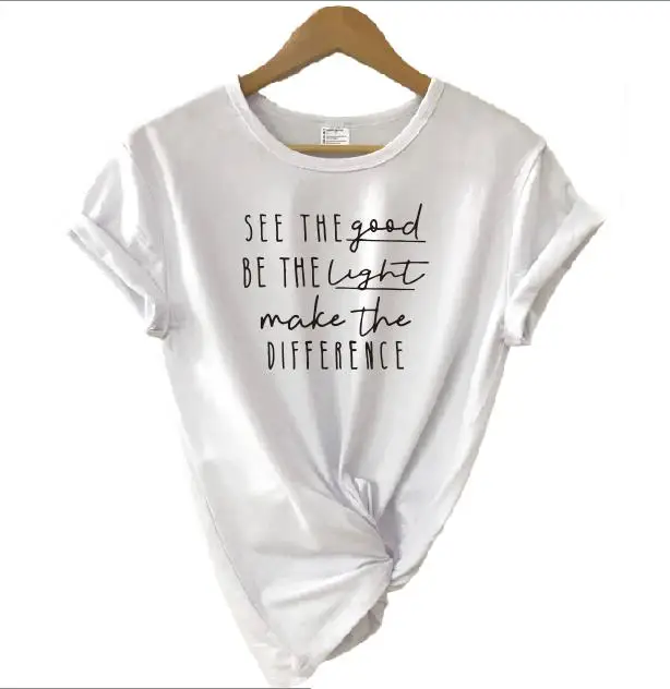 white t black words Христианская футболка See The Good Be, легкая футболка с принтом в виде Иисуса, женская футболка с надписью Tumblr футболка хараюку, Прямая поставка - Цвет: white t black words