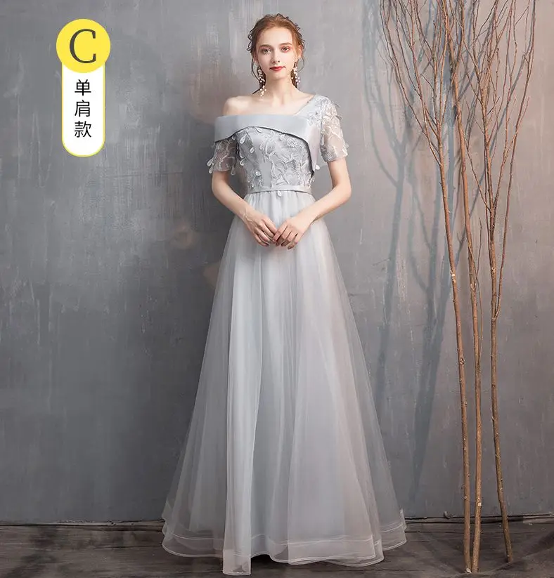 Abito damigella new lace star 4 style A Line grey bridesmaid dress long vestido dama de honra wedding guest dress Plus size - Цвет: Синий