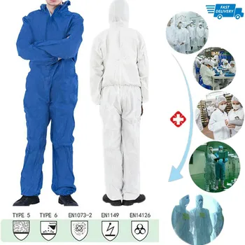 

Three-layer non-woven composite Disposable Isolation Clothing White/Blue Protective Safety Coveralls Suit