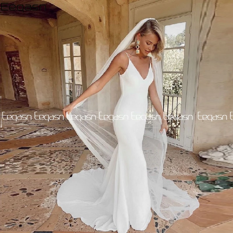 V neck crepe wedding dress Clearance