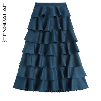 

SHENGPALAE 2020 Spring Summer High Elastic Waist Black Draped Brief Ruffles Temperament Half-body Skirt Women Fashion Tide JX985